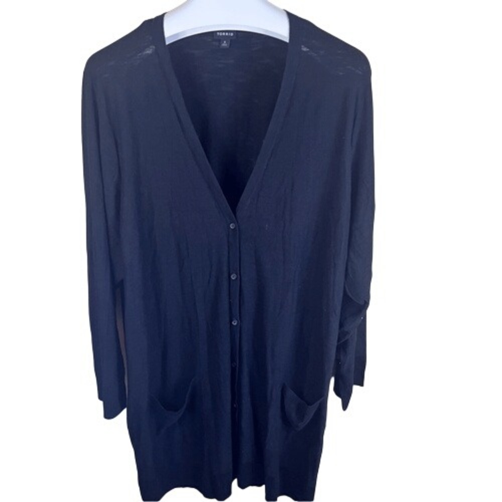 Torrid Womens Size 6X Black Long Line Duster Cardigan Button Down Classic